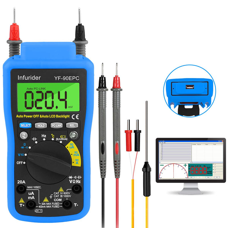 INFURIDER Digital Multimeter,4000 zählt Auto-Ranging YF-90EPC Voltmeter Amperemeter für AC/DC Spannu