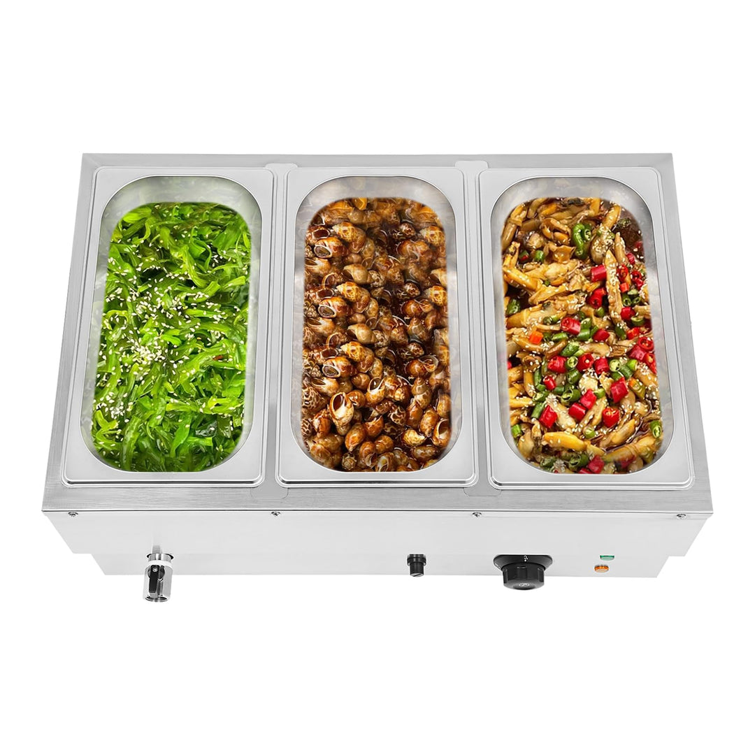 Buffetwärmer,Bain Marie Speisenwärmer mit 3 Behältern,1500W Profi Wasserbad Warmhaltebehälter mit Ab