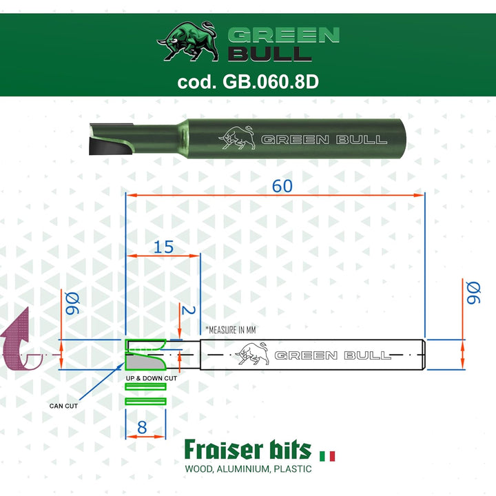 Fraiser GREEN BULL – Diamant-Fräser für Schnitte und Nuten in Holz, Kunststoff und Leichtmetallen, S