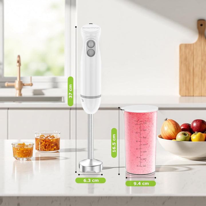 Bonsenkitchen 2-in-1 Pürierstab, 1000 W Edelstahl-Stabmixer, 2 Geschwindigkeiten, mit 700 ml Messbec