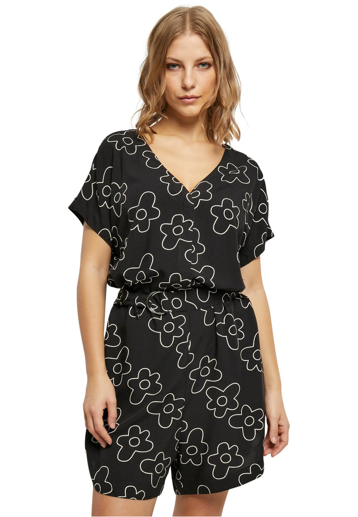 Urban Classics Damen Ladies Short Viscose Belt Jumpsuit T-Shirt XS Blackflower, XS Blackflower