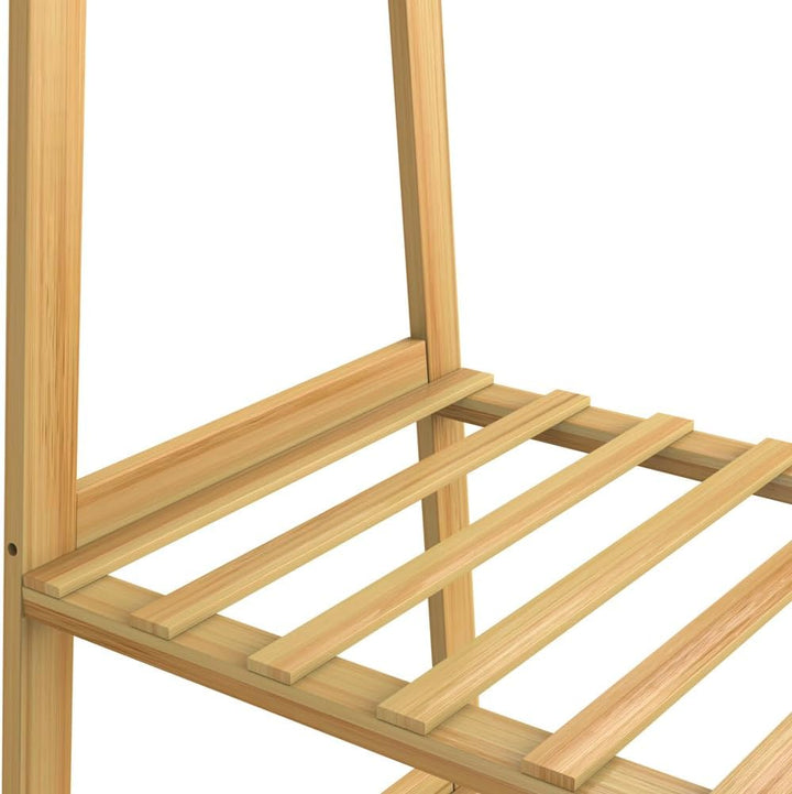 Casaria® Bambus Kleiderständer auf Rollen stabile Kleiderstange mit Ablagen & Haken platzsparender G