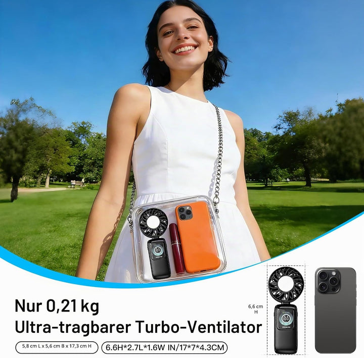 Handventilator Akku Aufladbar, Tragbarer Mini Ventilator USB, Schwarz | 100 Stufen Starkem Luftstrom