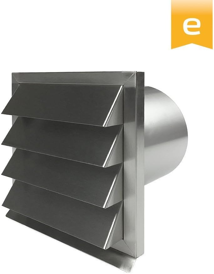 EASYTEC® Aussenjalousie Ø 125 mm Edelstahl gebürstet mit Rückstauklappe aus Metall - Mauerkasten Abl