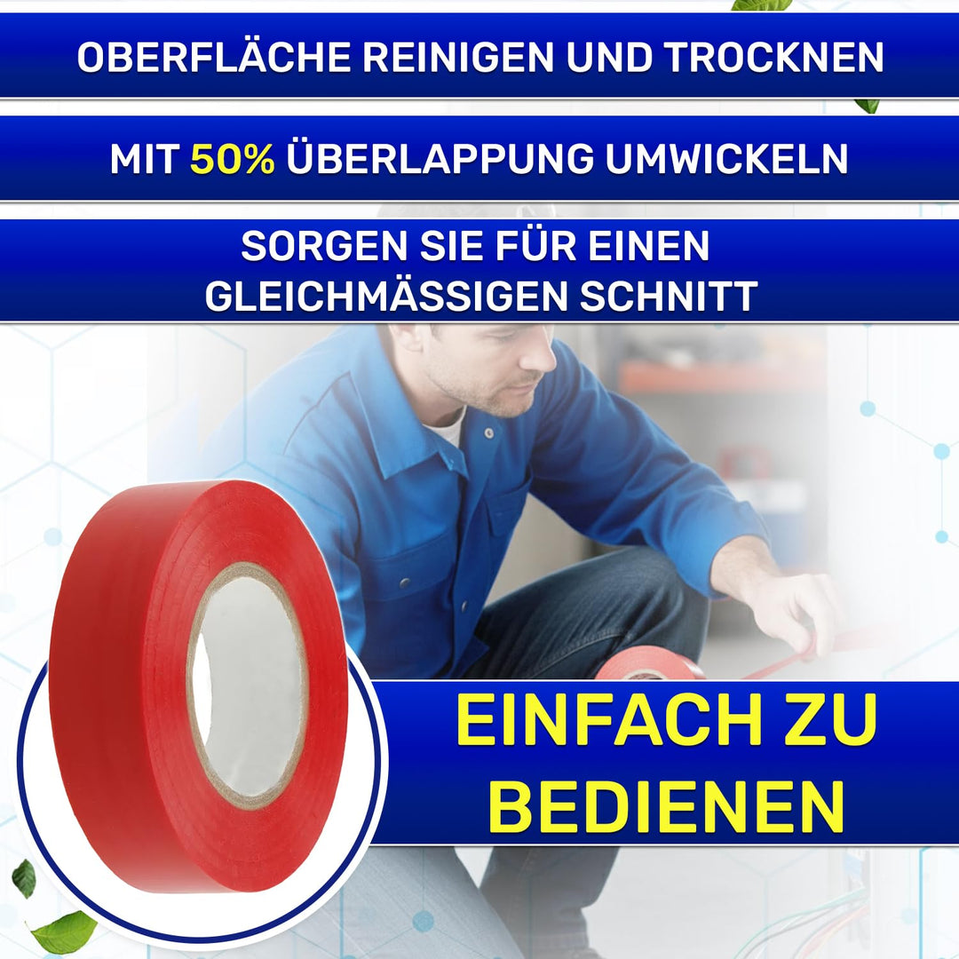 MONTERAL 6 Stück Elektro Isolierband Rot 19 mm x 20 m Dicke 0,13 mm - Isolierband Wasserdicht für Pr