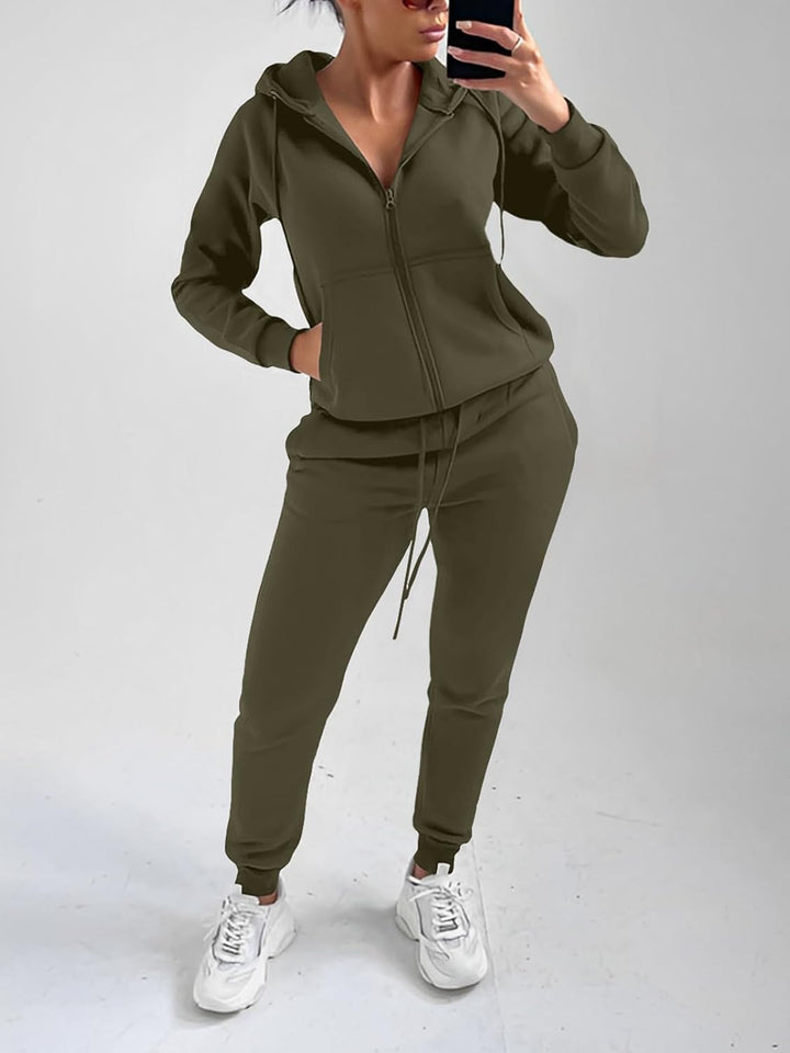 REORIA Damen Trainingsanzüge Warm Baumwolle Hausanzug Dicker Jogginganzug Set Langarmes Activewear W