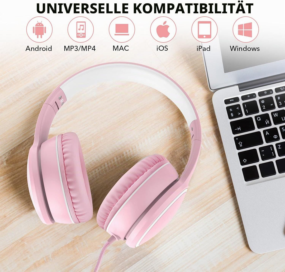 RORSOU R10 Over-Ear Kopfhörer mit Mikrofon, Leichtgewichtige klappbare Stereo-Bass-Headset mit 1,5 m
