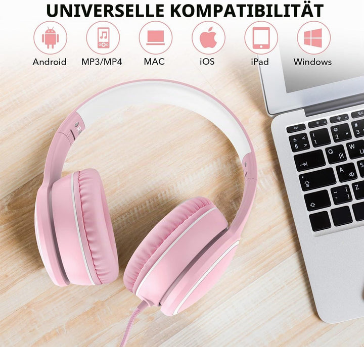 RORSOU R10 Over-Ear Kopfhörer mit Mikrofon, Leichtgewichtige klappbare Stereo-Bass-Headset mit 1,5 m