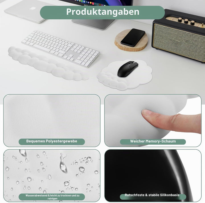 Handgelenkauflage für Tastatur &amp; Maus, Ergonomische Memory-Schaum Handballenauflage mit Rutschfester