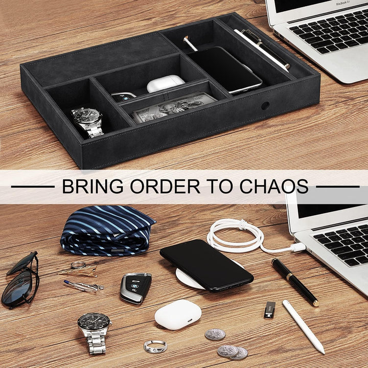 SITHON Taschenleerer Tisch Organizer, 8 Fäche Tablett Organizer Ablage Aufbewahrungsbox Kunstleder N
