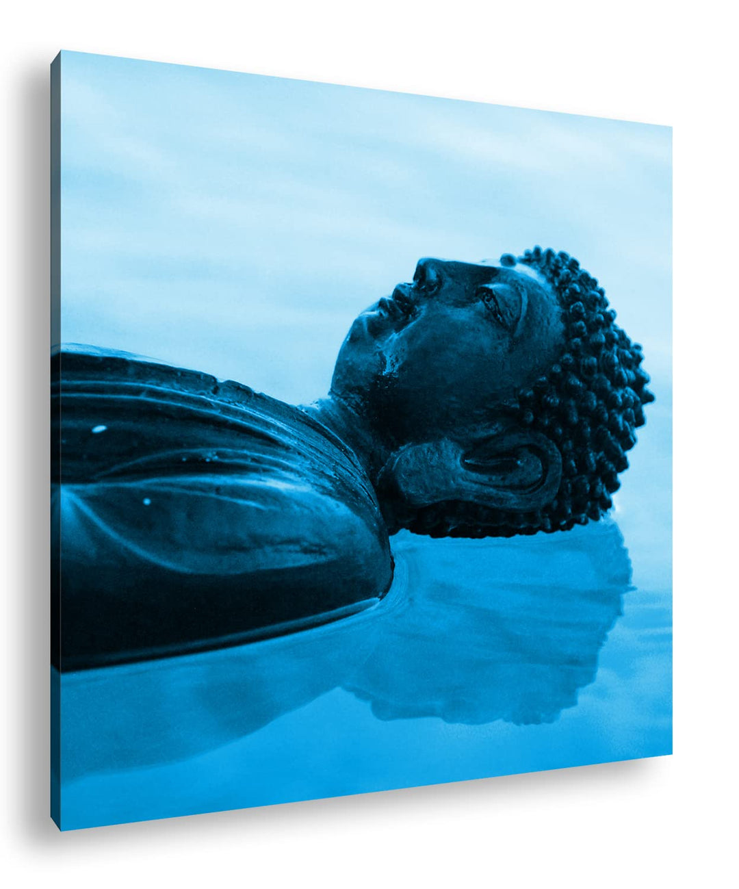 deyoli Buddha Statue am Wasser Format: 70x70 Effekt: Monocrome Blau als Leinwandbild, Motiv fertig g