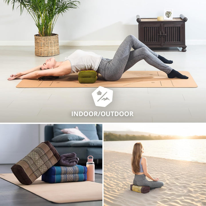 livasia Block Yogakissen eckig Thaiseide - 17x34x12cm - Meditationskissen Kapok, Stützkissen rechtec