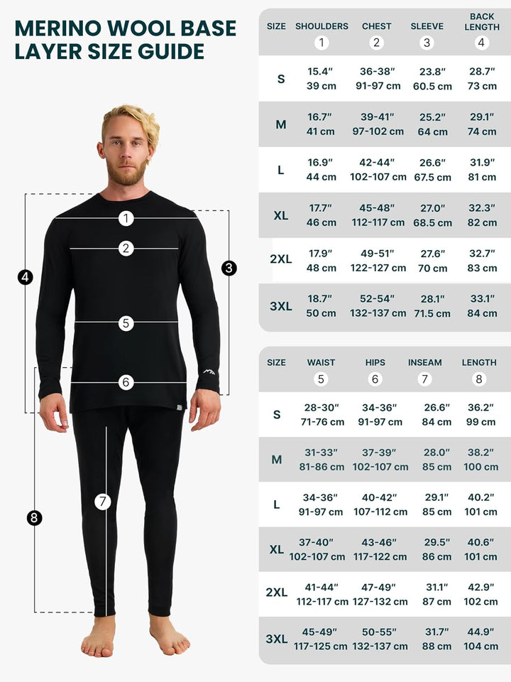 Merino.tech 100% Merino Unterwäsche Herren Set - Leicht, Mittelgewicht, Thermounterwäsche Merinowoll