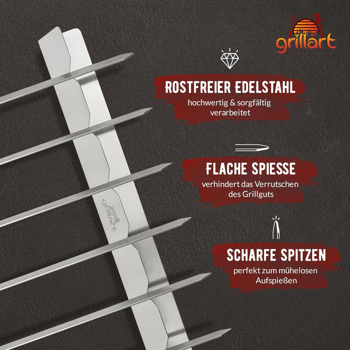 Premium Schaschlikspiesse aus Edelstahl mit Gestell – Hochwertige Grillspiesse für den Grill mit 360