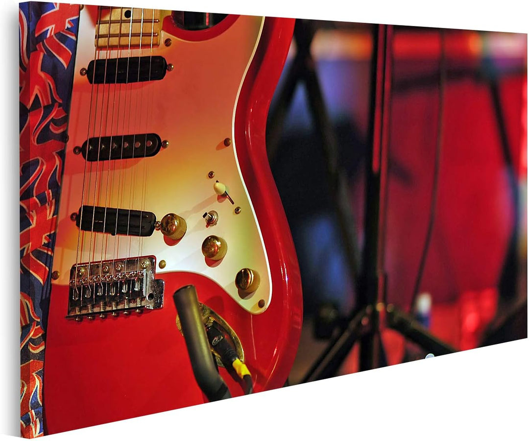 islandburner Bild auf Leinwand Klassische Rote E Gitarre Im Lichtschacht Der Weissen Bühnenbeleuchtu