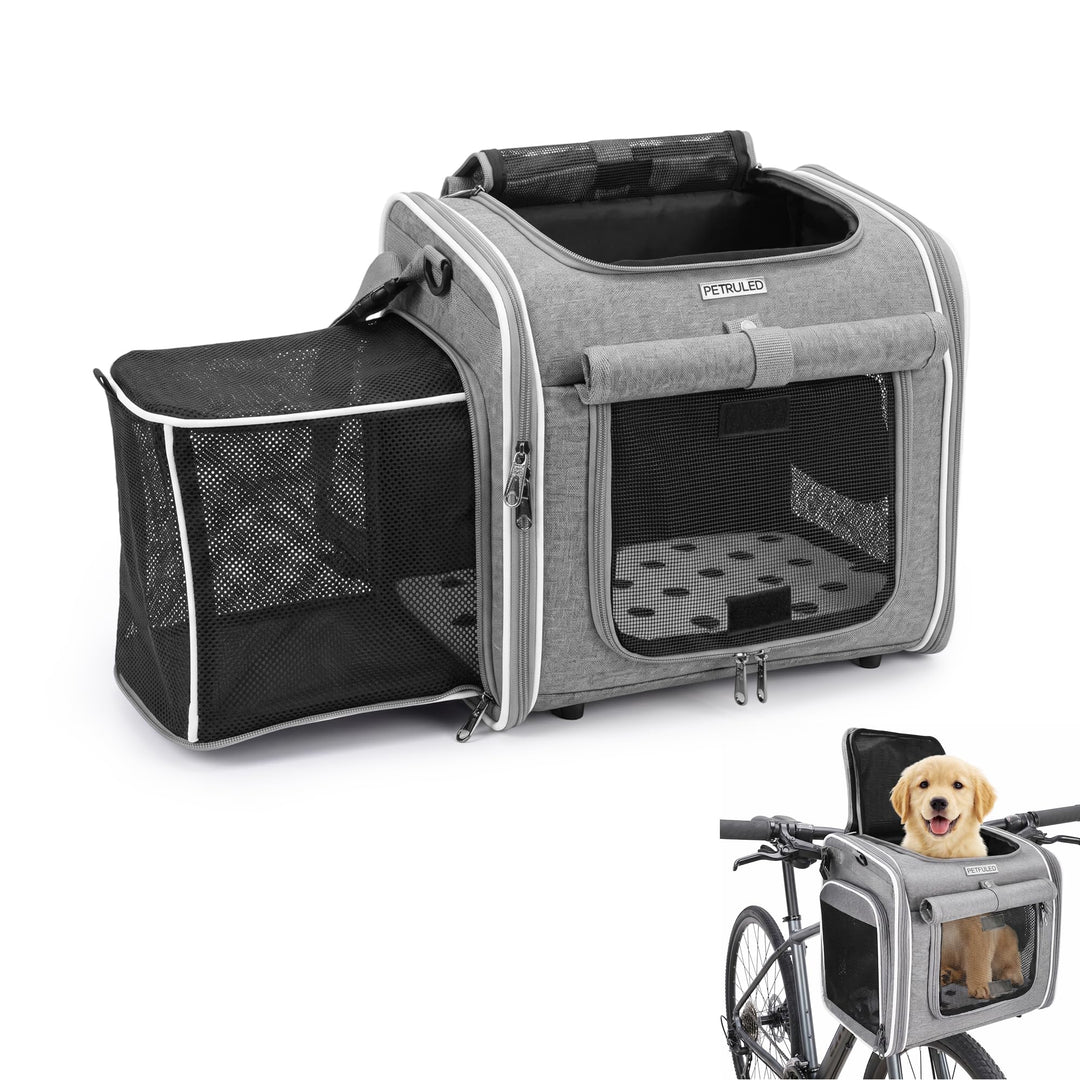 Hundefahrradkorb, Erweiterbarer, Weicher Fahrradtransportrucksack mit 4 Mesh-Fenster, 4 Offenen Türe