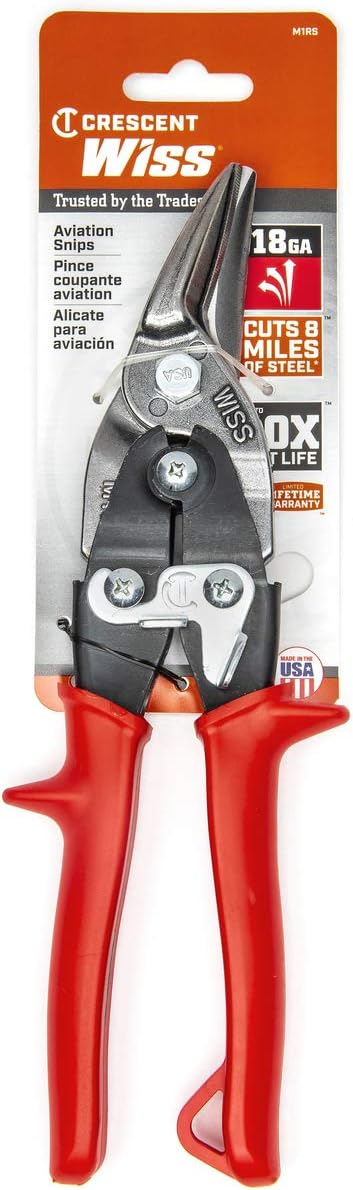 Wiss M1R 248mm/ 9-3/4-Inch MetalMaster Compound Action Aviation Snips, Cuts Straight to Left-Red Rot