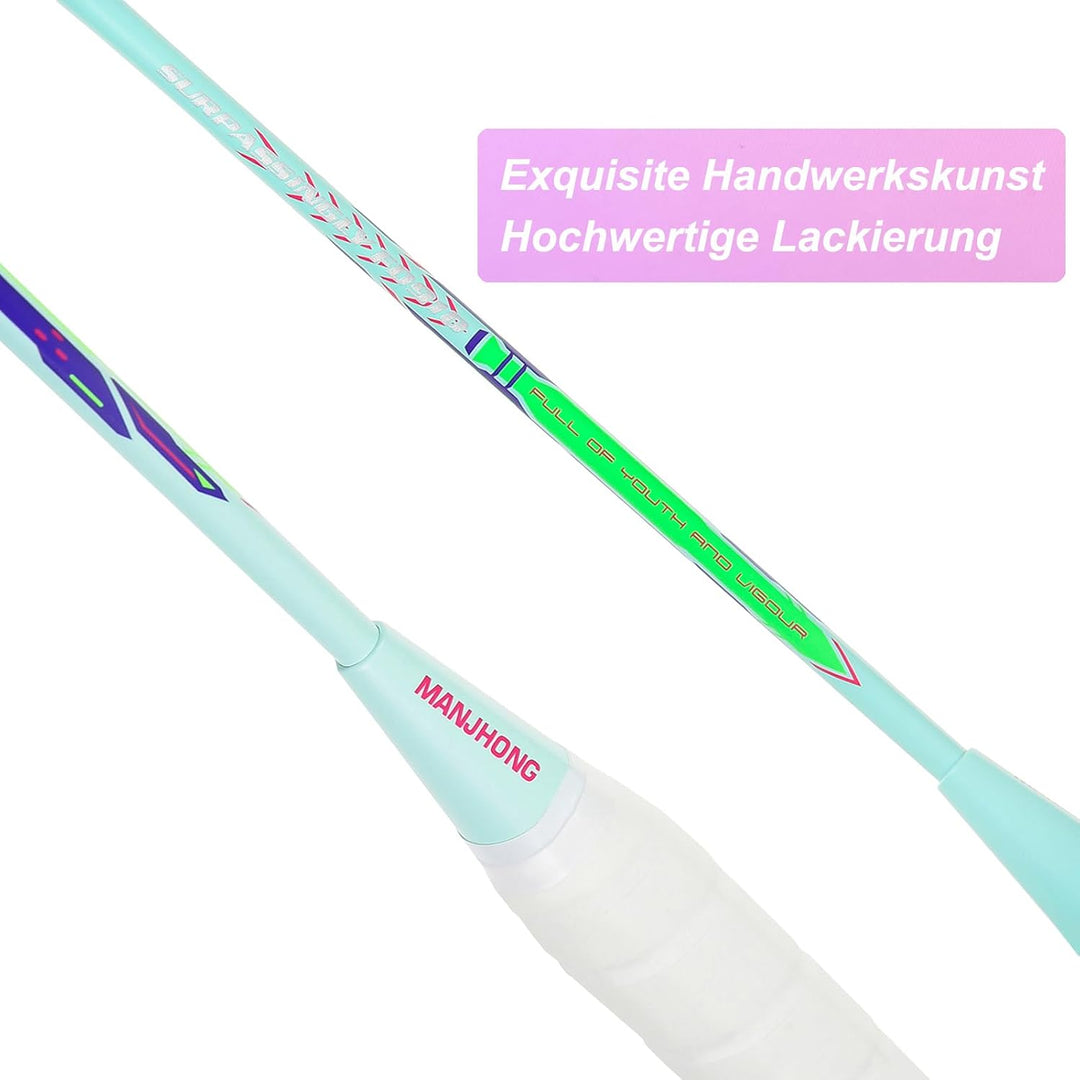 Badminton Set mit 2 Graphit Schläger - Kratzfestes Design - Federball Set für Erwachsene Incl. Feder
