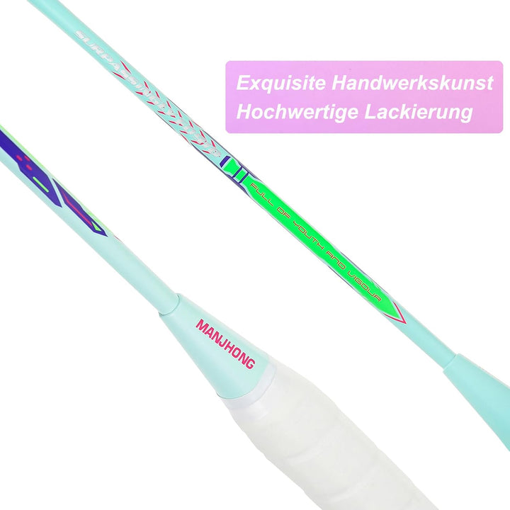 Badminton Set mit 2 Graphit Schläger - Kratzfestes Design - Federball Set für Erwachsene Incl. Feder