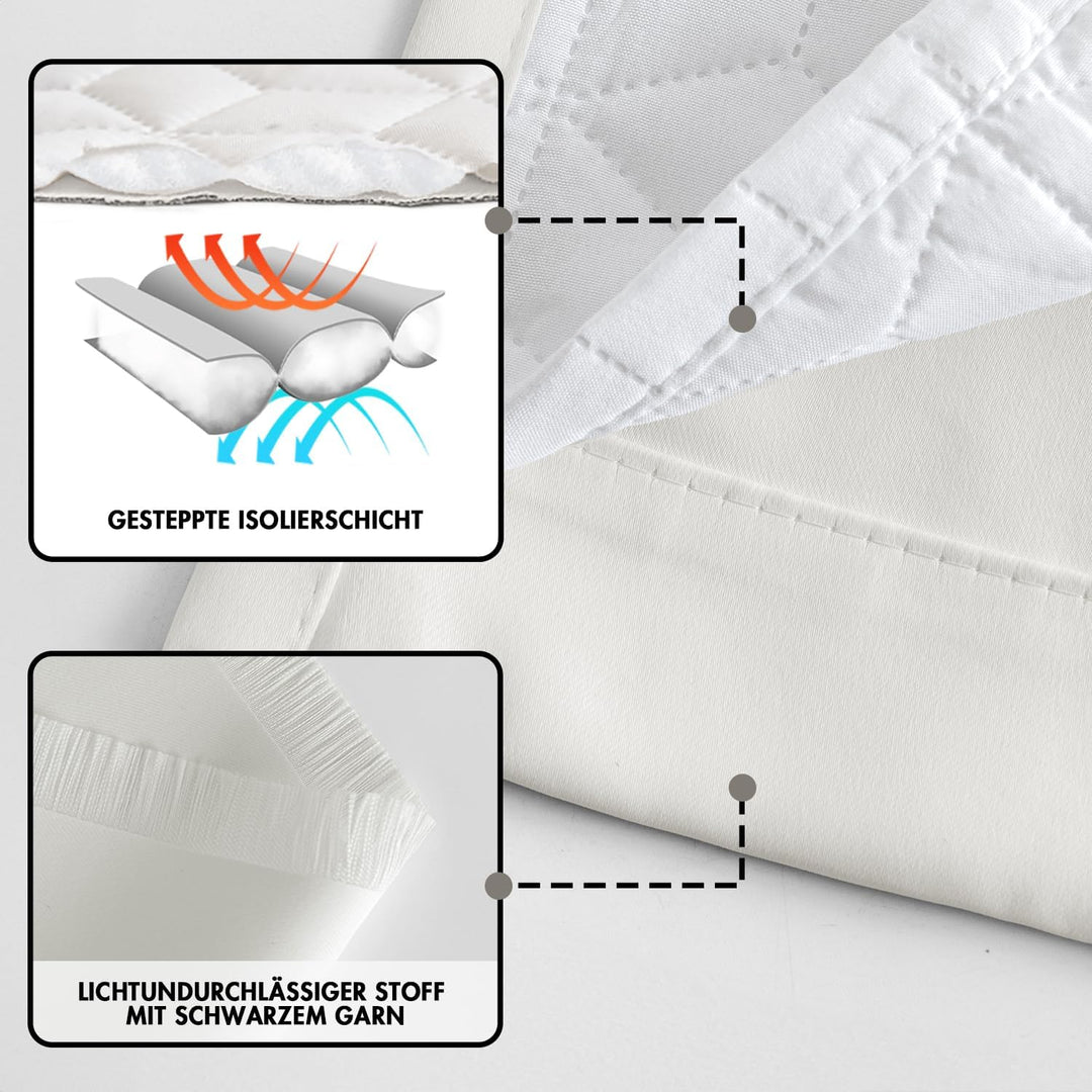 MIULEE Thermovorhang Kälteschutz mit Gestepptem Futter, Weiss Doppellagige Thermo Vorhang Gegen Kält