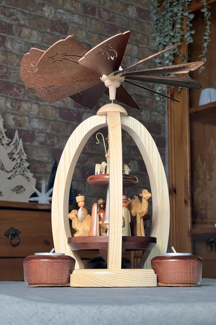 2-stöckige Weihnachtspyramide Christi Geburt Exklusiv - 28 cm - 100% Erzgebirge Pyramide