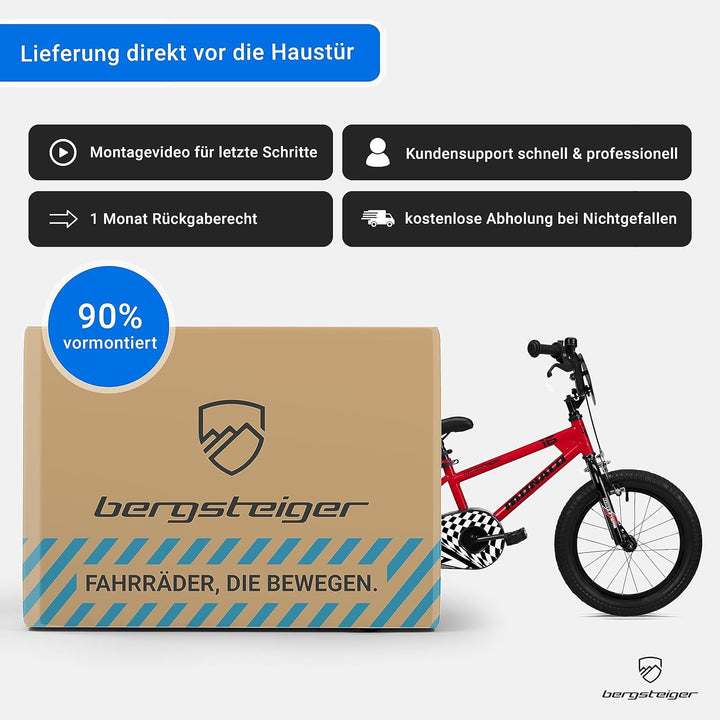 Bergsteiger Monaco 16 Zoll Kinderfahrrad, geeignet für 4, 5, 6 Jahre, BMX, Stützräder, Rücktrittbrem