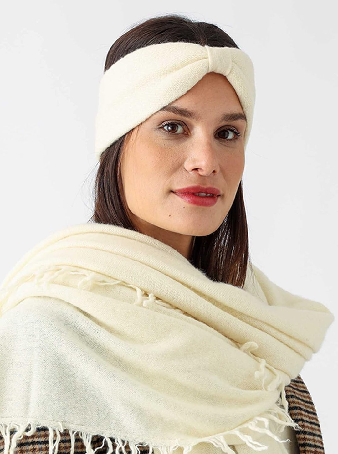 Zwillingsherz Stirnband aus 100% Kaschmir - Hochwertiges Kopfband im Uni Design für Damen Frauen- Wo