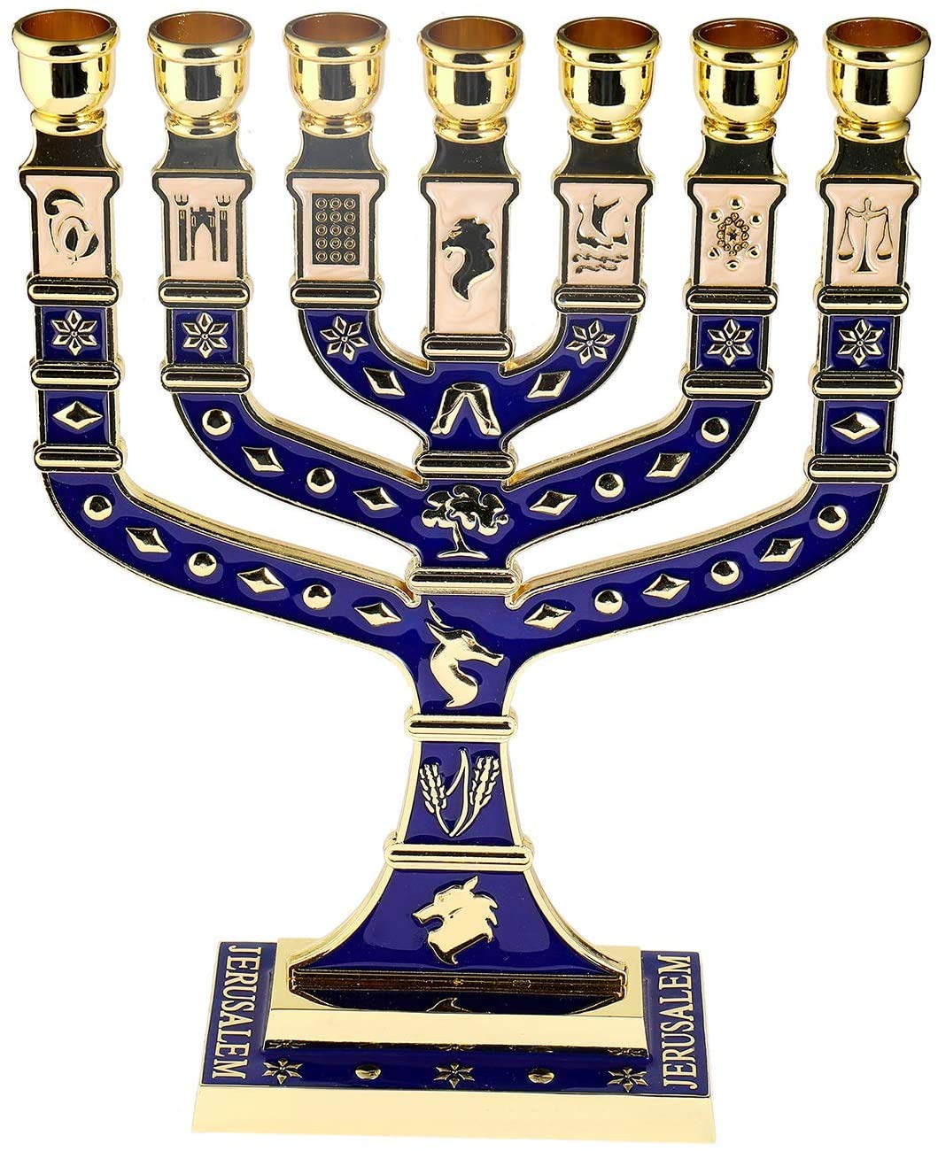 BRTAGG Menora, jüdischer Kerzenständer, 12 Stämme Israel, 7 Armen, Höhe 27 cm