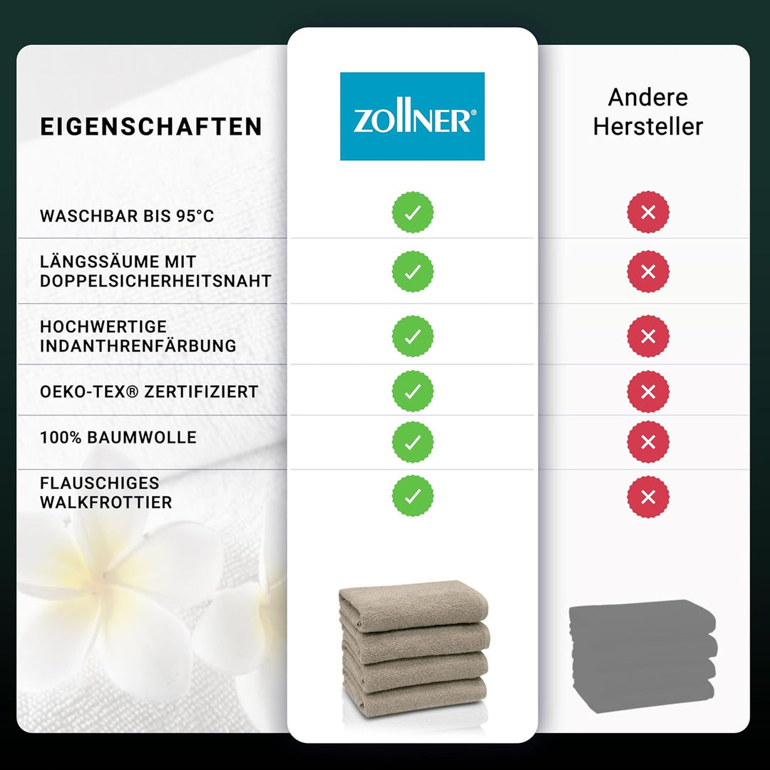 ZOLLNER 4er Set Handtücher, 50x100 cm, Baumwolle, Kochfest, Cappuccino