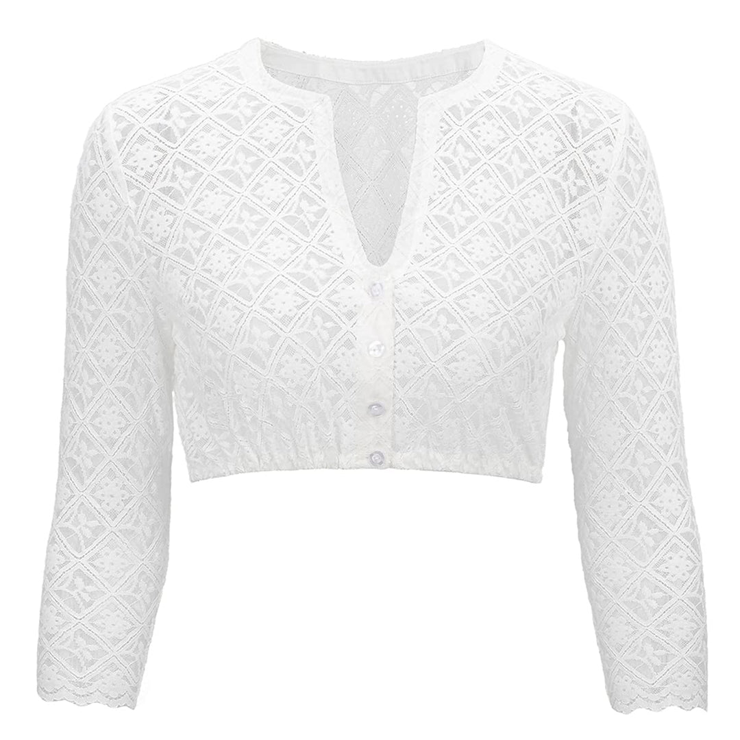 Dirndlbluse Damen Trachtenbluse Creme Dirndl Bluse für Bavarian Oktoberfest 38 Creme-48, 38 Creme-48