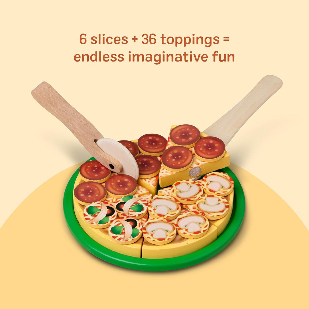 Melissa and Doug Pizza Set | Pizza Holz Kinder | Pizza Spielzeug Lebensmittel Kinderküche Zubehör Ho