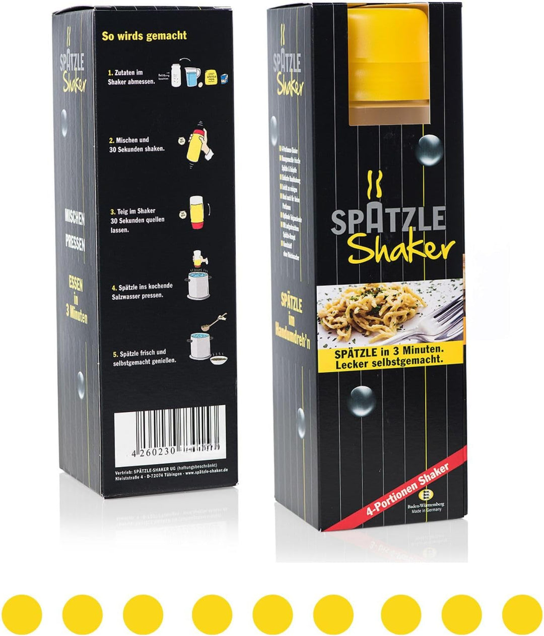 Spätzle-Shaker (GELB für 4 Portionen selbstgemachte Spätzle (875ml) Spätzlepresse und Mixer in einem