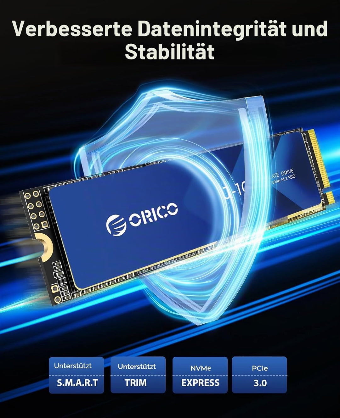 ORICO NVMe M.2 SSD 256G PCIe Gen3.0x4 2280, 3D NAND Interne SSD mit Kühlkörper, bis zu 1800 MB/s, In