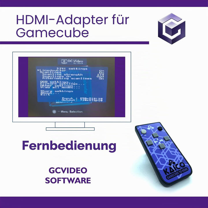 Gamecube HDMI Adapter für Original Nintendo Gamecube mit GCVideo Software - Unterstützt 2-Fach Zeile