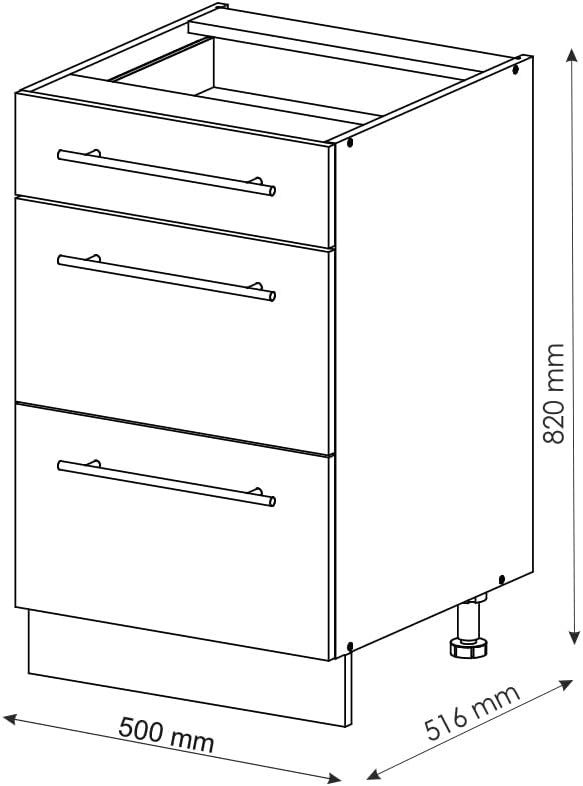 Vicco Küchenunterschrank Fame-Line, Weiss Hochglanz/Goldkraft Eiche, 50 cm ohne Arbeitsplatte Weiss