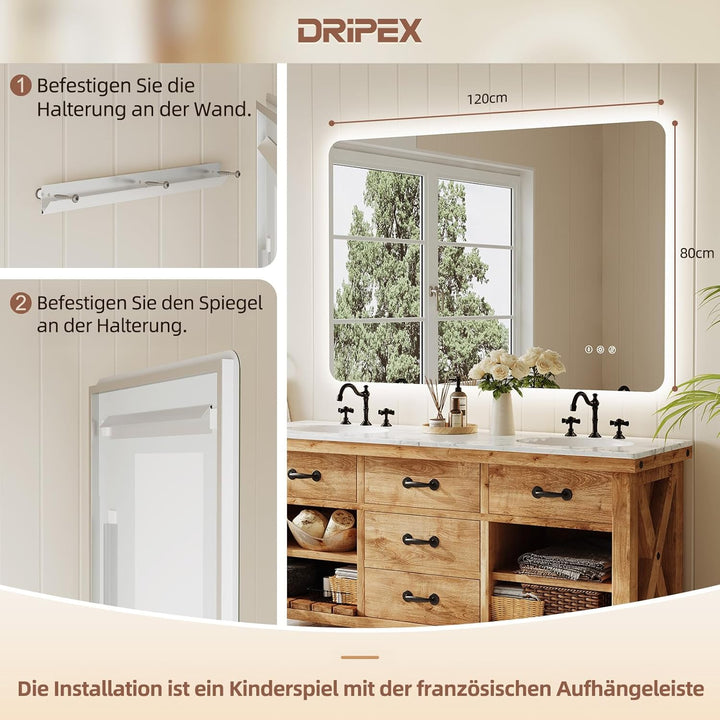 Badezimmerspiegel Led Badspiegel, Rechteckig, Touch-Schalter, Dimmbar, 3 Lichtfarbe Einstellbare Spi