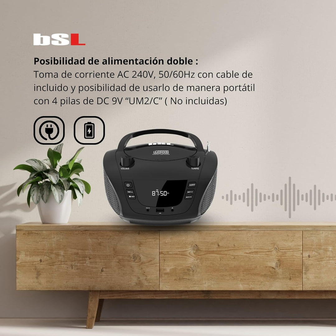 Boombox Tragbares CD-Radio mit Bluetooth BSL JL-2031A, mit 4 W RMS-Leistung, FM-Radio und USB-Anschl
