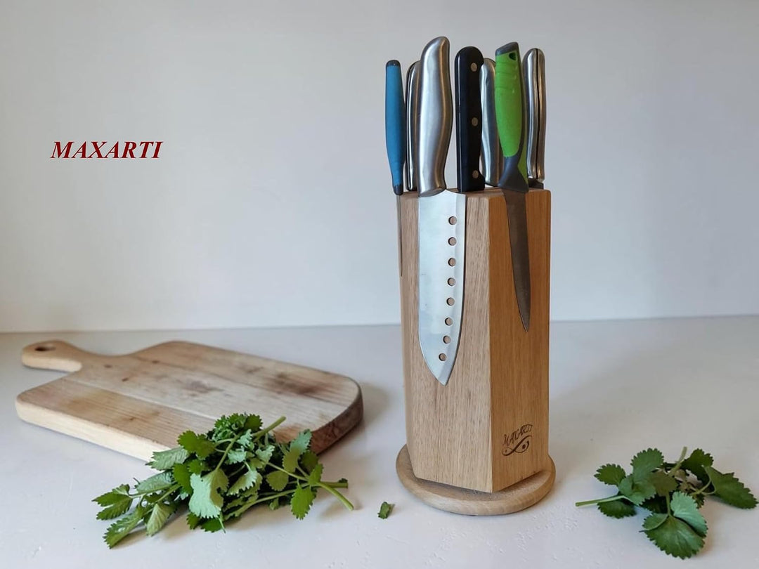 360° Drehbarer Magnetischer Messerblock Magnetisch Messerhalter aus Buchen holz mit starken Magneten