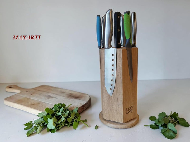 360° Drehbarer Magnetischer Messerblock Magnetisch Messerhalter aus Buchen holz mit starken Magneten