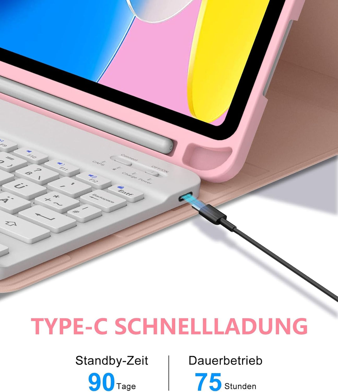 Hülle mit Tastatur für iPad 11/10 Generation (2025/2022, 11/10,9") – Bluetooth 5.0 Keyboard, QWERTZ