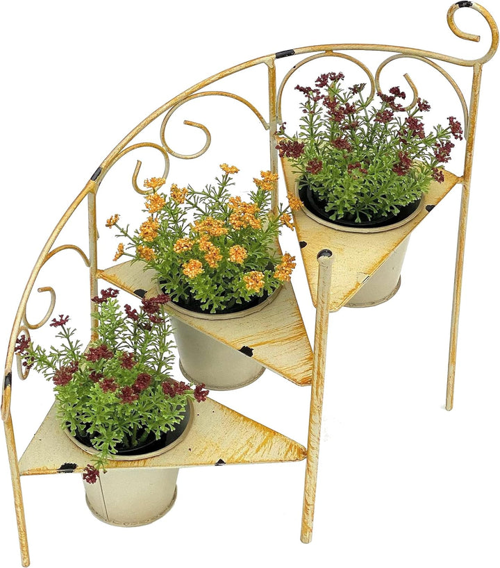 DanDiBo Blumentreppe Metall 38 cm Blumenständer mit 3 Töpfe 96098 Gelb Blumenständer Shabby Chic Blu