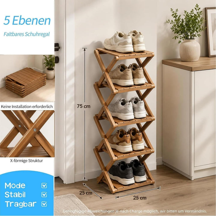 schuhregal klein, faltbar, platzsparend und multifunktional | schuhregal platzsparend, 5 Etagen, Bam