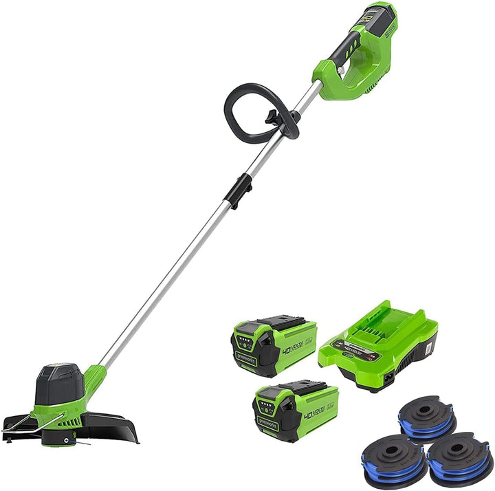 Greenworks Akku-Rasentrimmer 40V 30cm, 3er-Pack Spule mit 2X2Ah Akku und Ladegerät Akku 2X2Ah+Spule