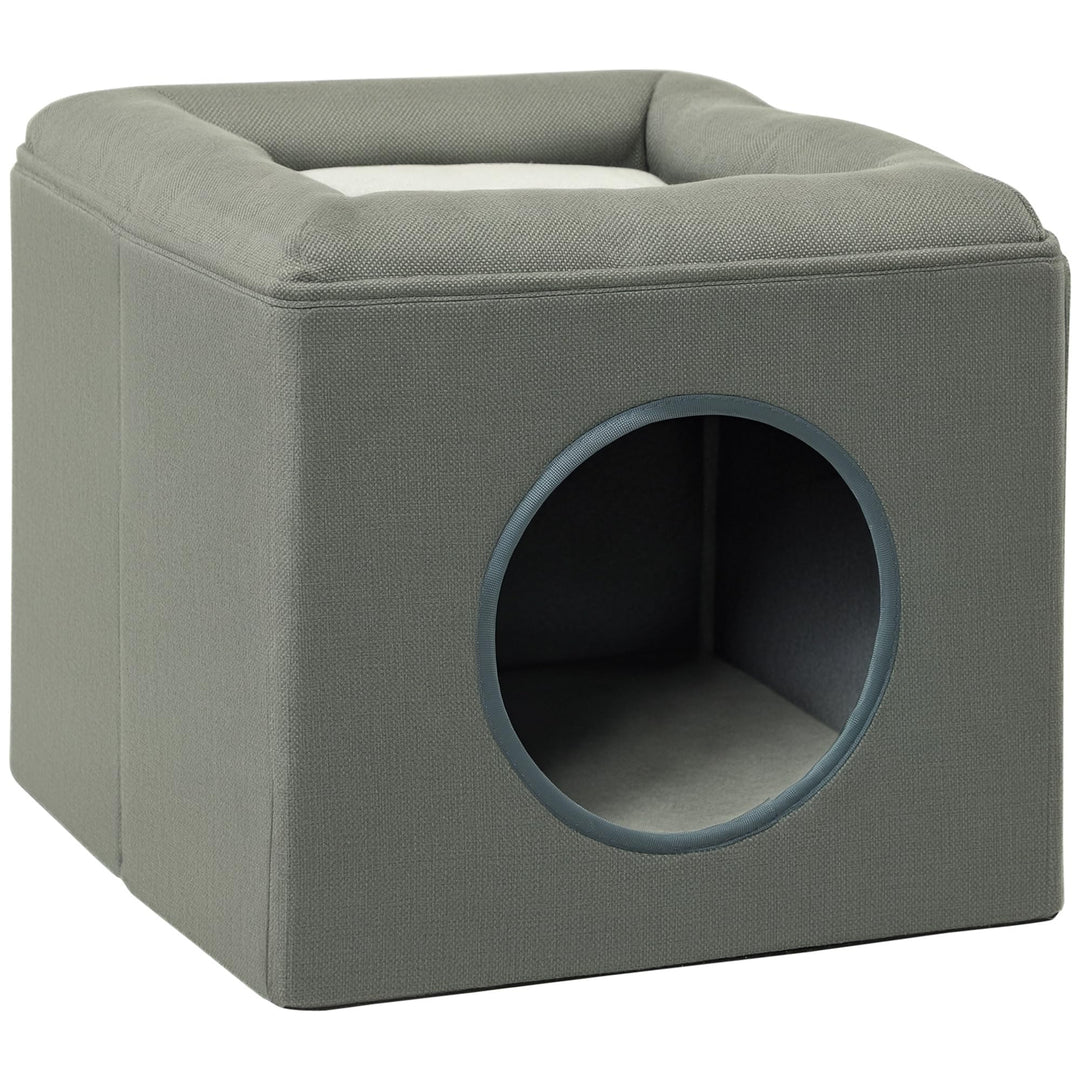PawHut Katzenhöhle Katzenbett mit waschbarem Kissen, Beobachtungsplattform, Katzenhaus für Katzen bi