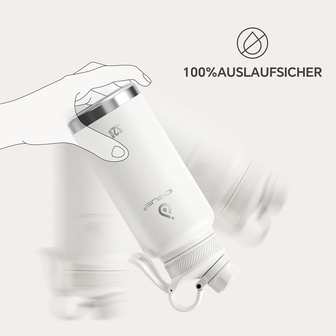 IDEUS Vakuumisolierte Wasserflasche, 32oz (950 ml) Edelstahl Doppelwand Flasche Metall Sport Kantine
