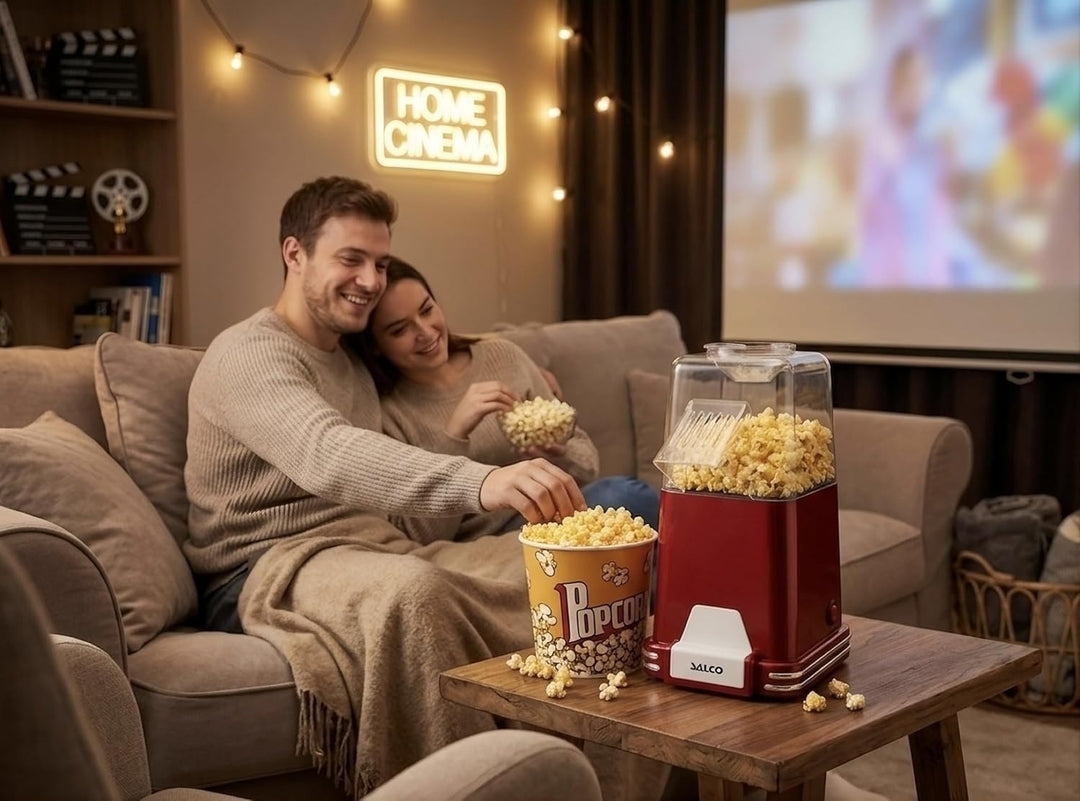 Salco Popcornmaschine | Retro Popcorn Maker im 50er-Jahre-Design | Heissluft-Technologie | Ohne Öl &