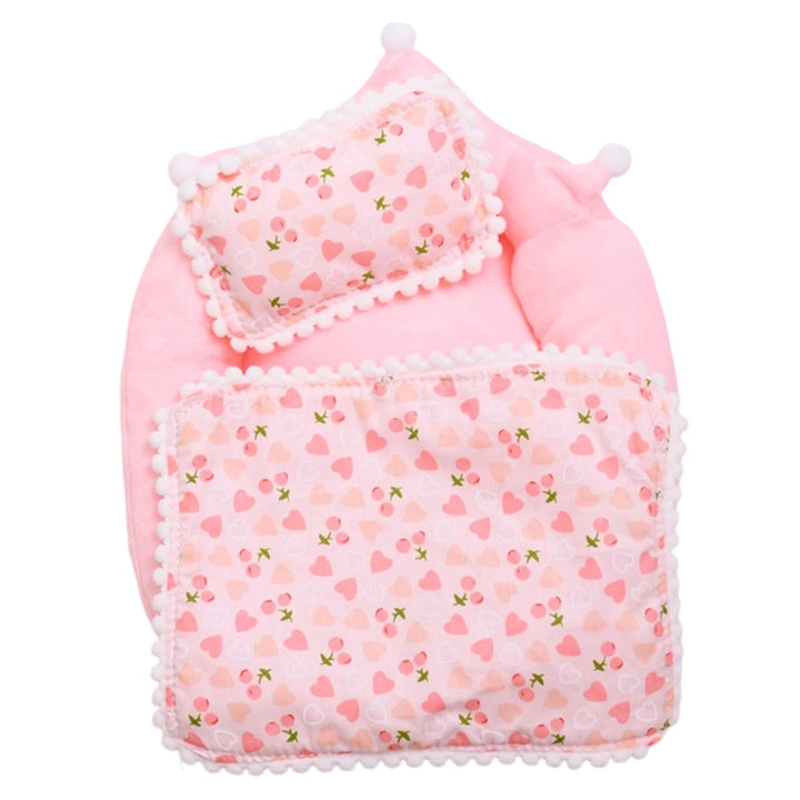 Mini Puppenbett mit Kissen und Decke, Puppenhaus Schlafzimmer Zubehör für 17 cm Puppen, kleines Bett