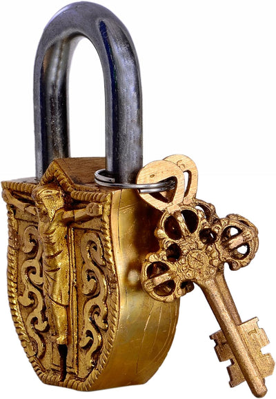 Purpledip Brass Padlock with Crucifix Relief Depicting Jesus Christ on The Cross (10318)