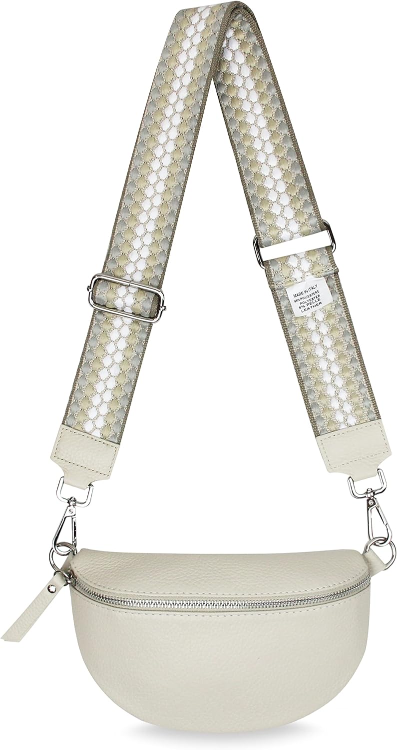Frentree® Damen Echtleder Umhängetasche, Made in Italy, Crossbody Tasche Schultertasche mit silberne