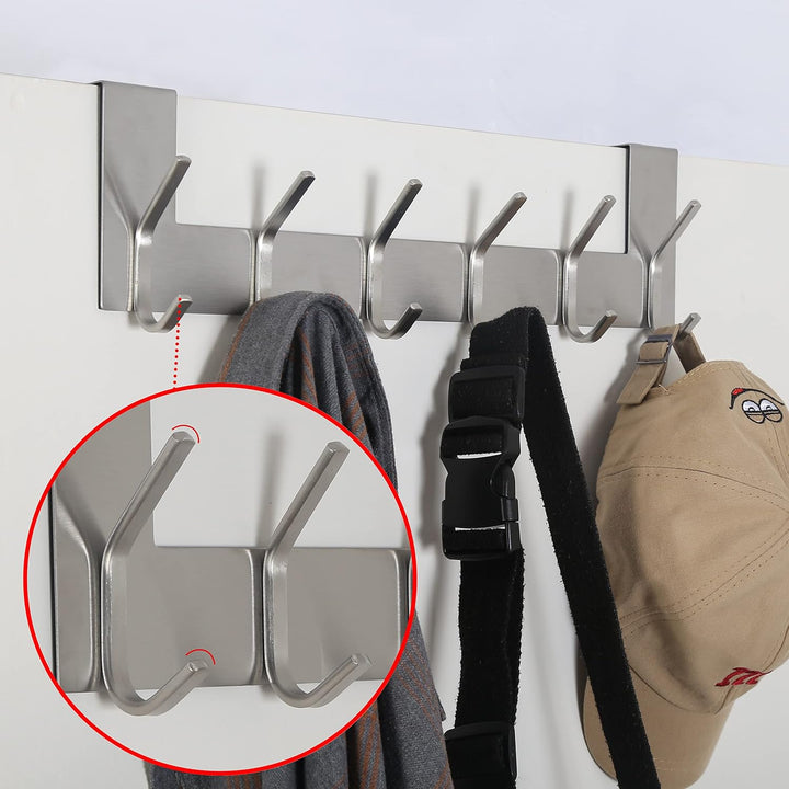 SKOLOO Türgarderobe mit 6 Haken, Türhaken Zum Einhängen Ohne Bohren, Kleiderhaken Tür für Küche, Bad